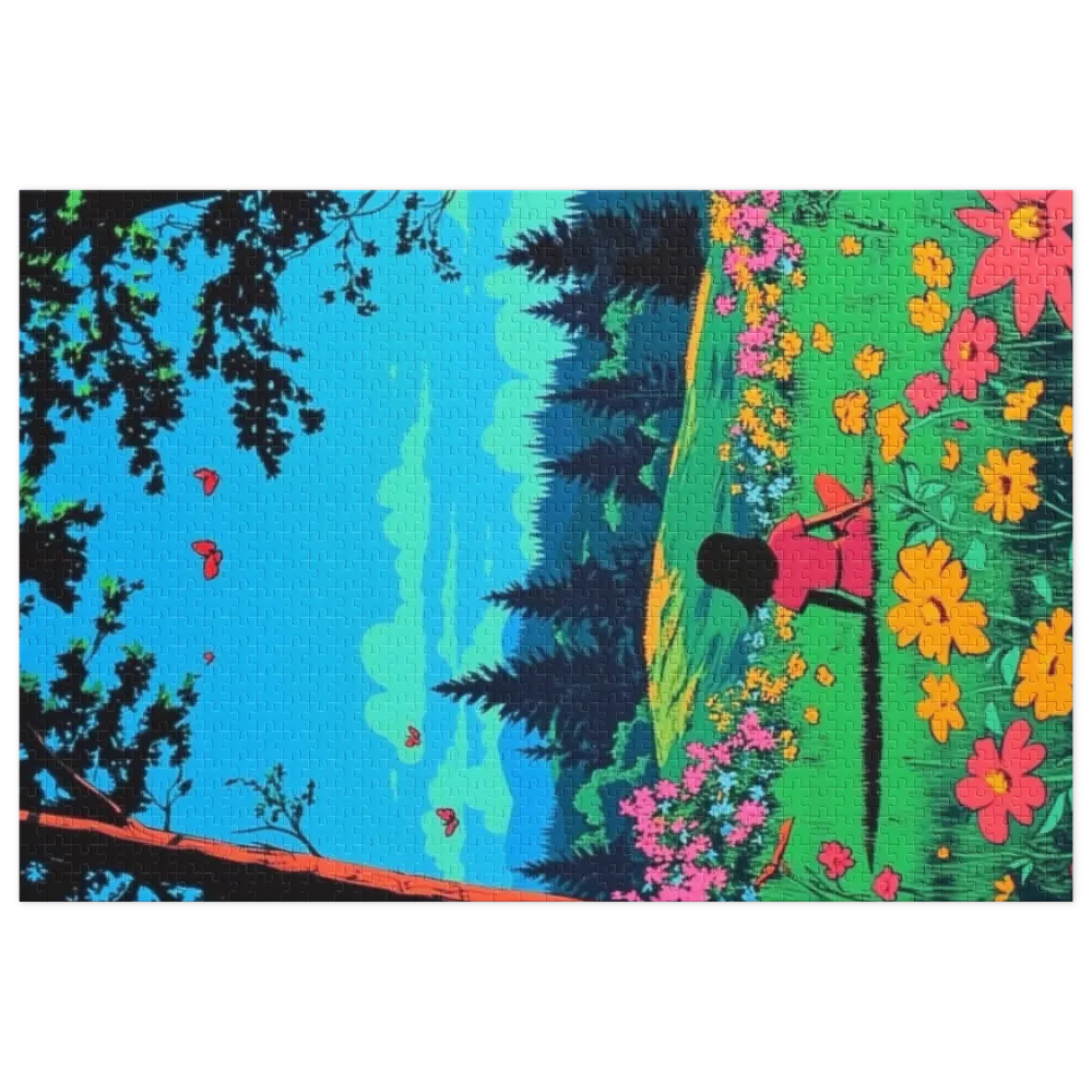Vibrant Landscape with Girl and Flowers | Jigsaw Puzzle (252/520 pieces)