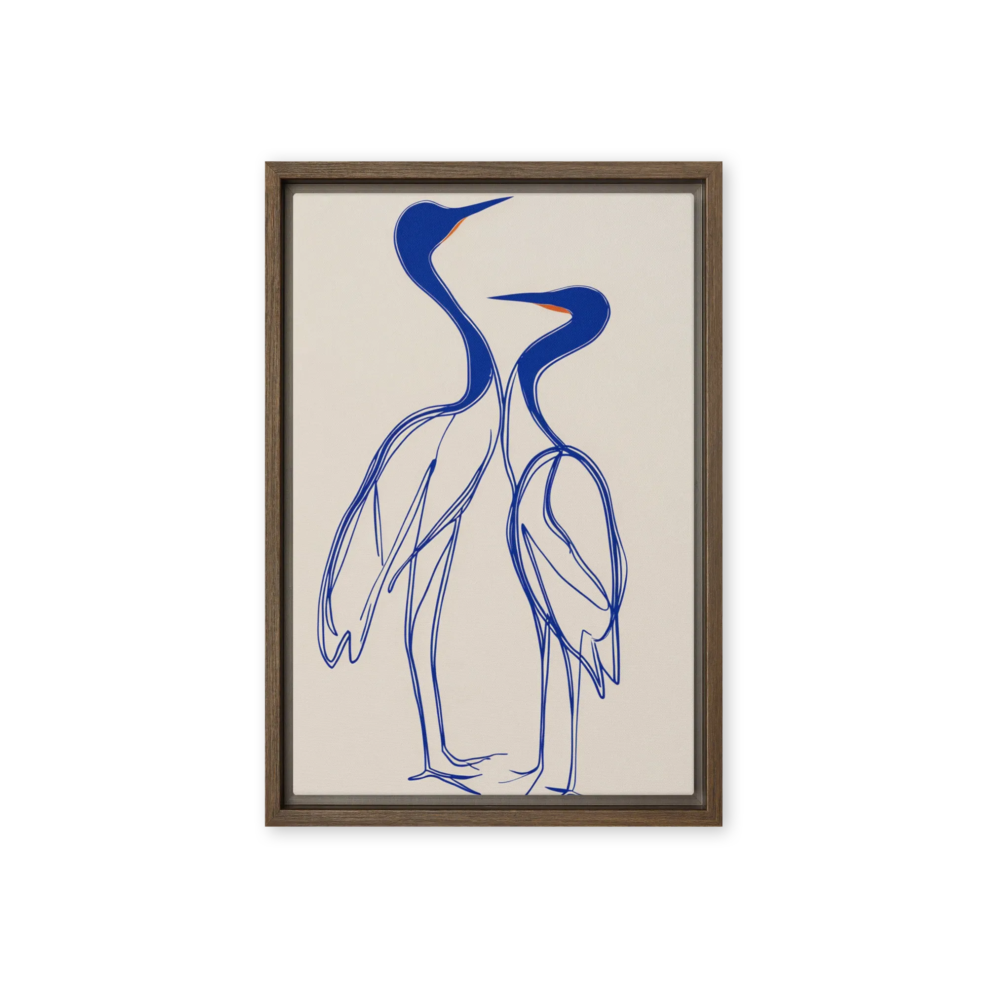 Wading herons and ink gestures — Continuous cobalt contour
