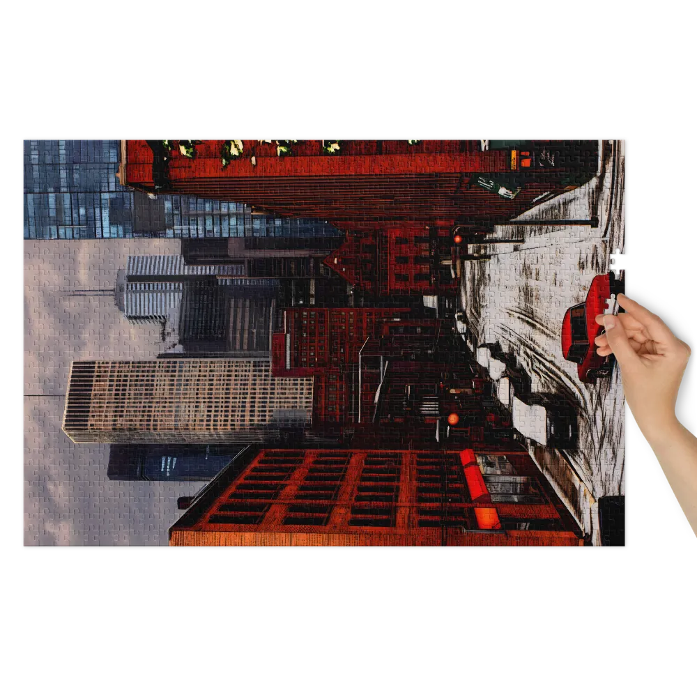 Snowy Cityscape with Red Vehicles | Jigsaw Puzzle (252/520 pieces)