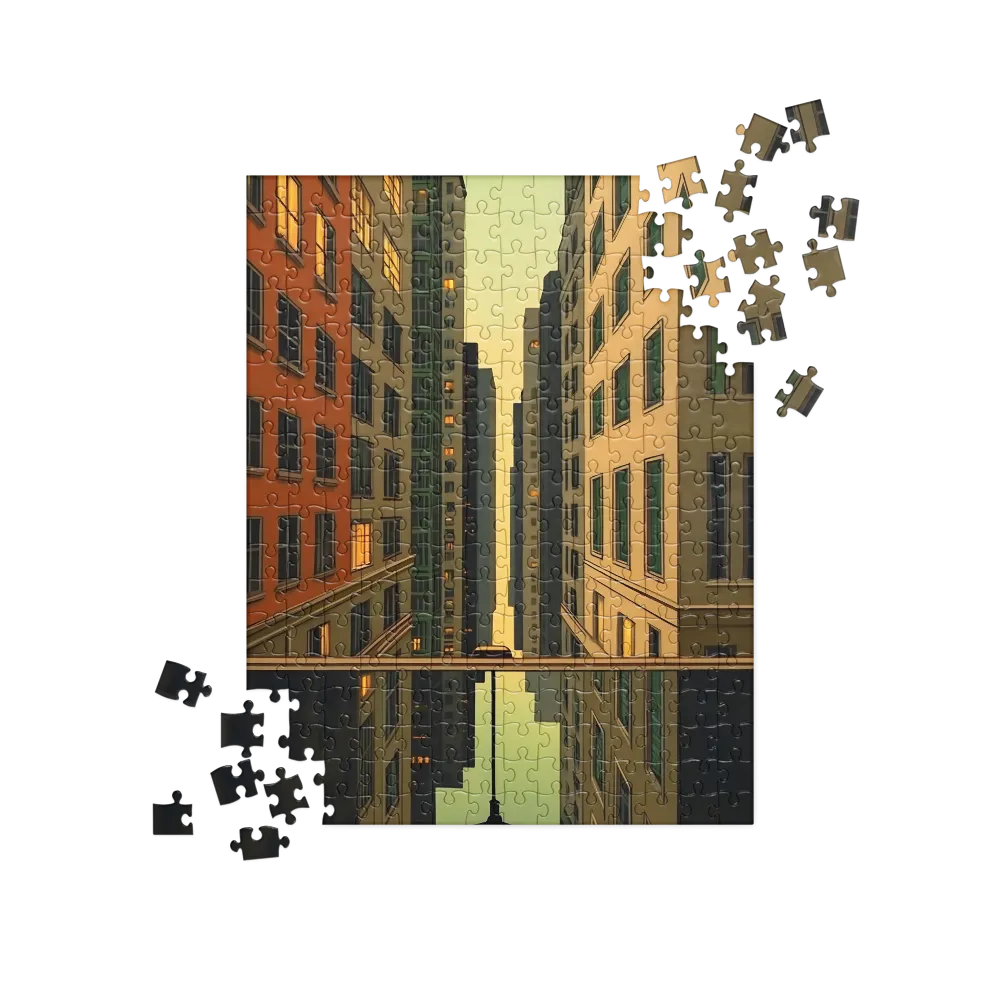 Cityscape Reflection at Dusk 
 Jigsaw Puzzle in Tin Box