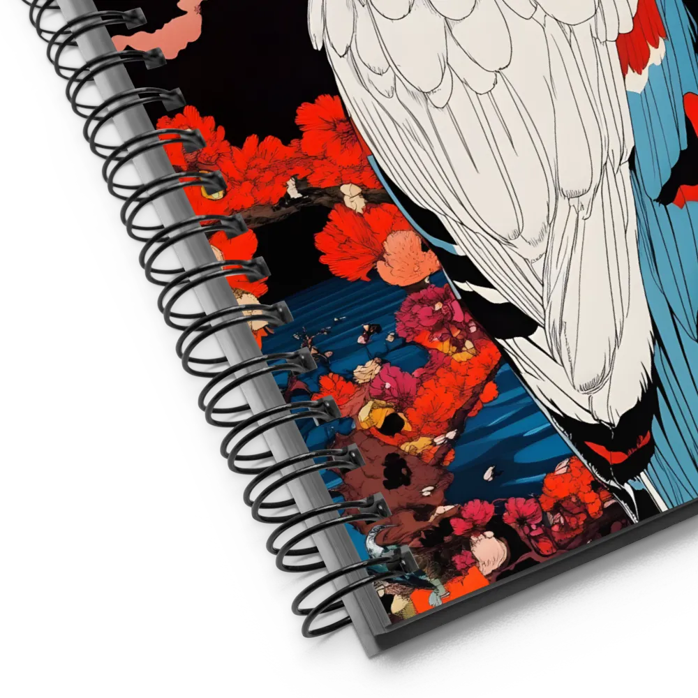 Neo-Ukiyo-e Heron Amidst Blossoms 
 Spiral Notebook | 140 pages