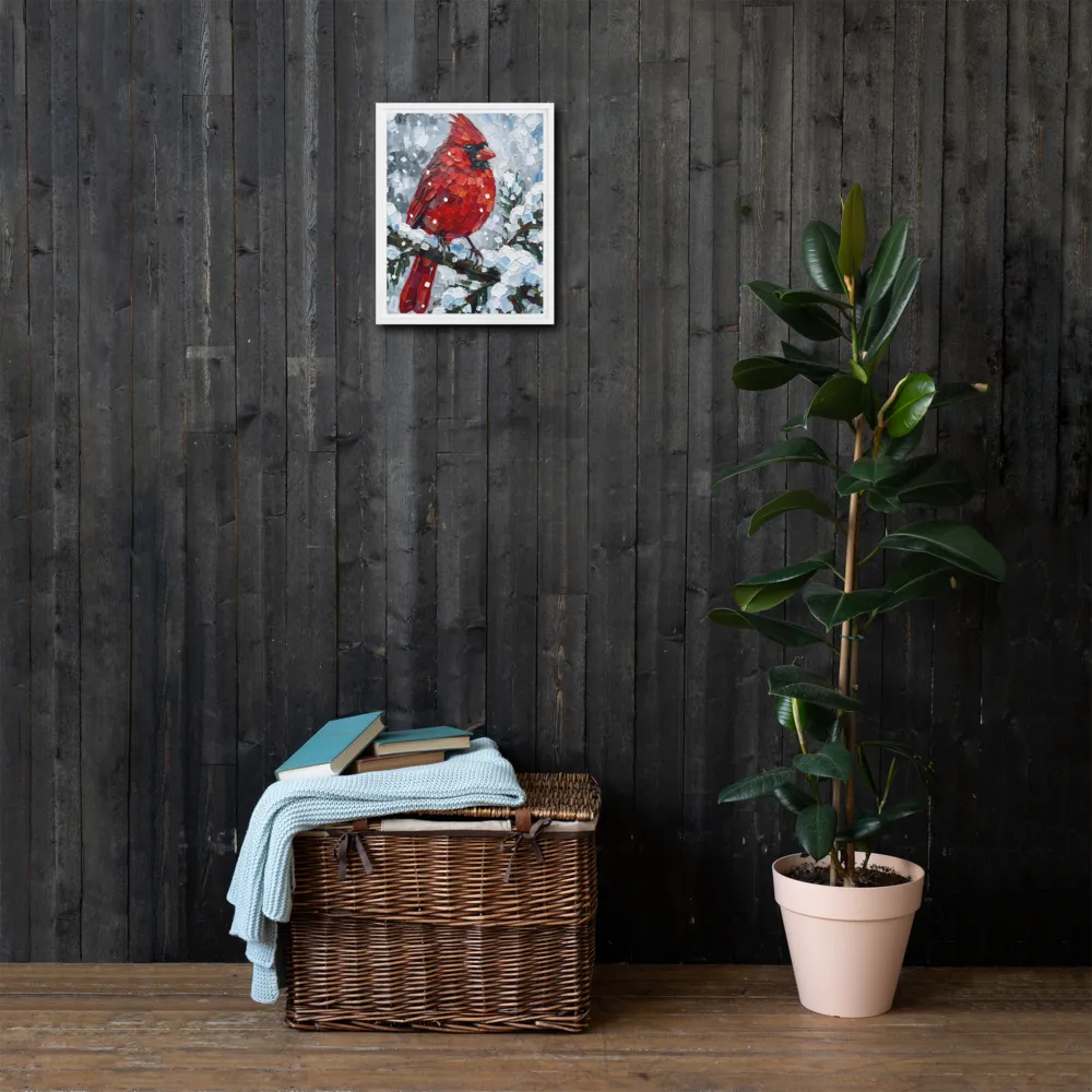 Winter Cardinal Impasto 
 Canvas with Brown Frame