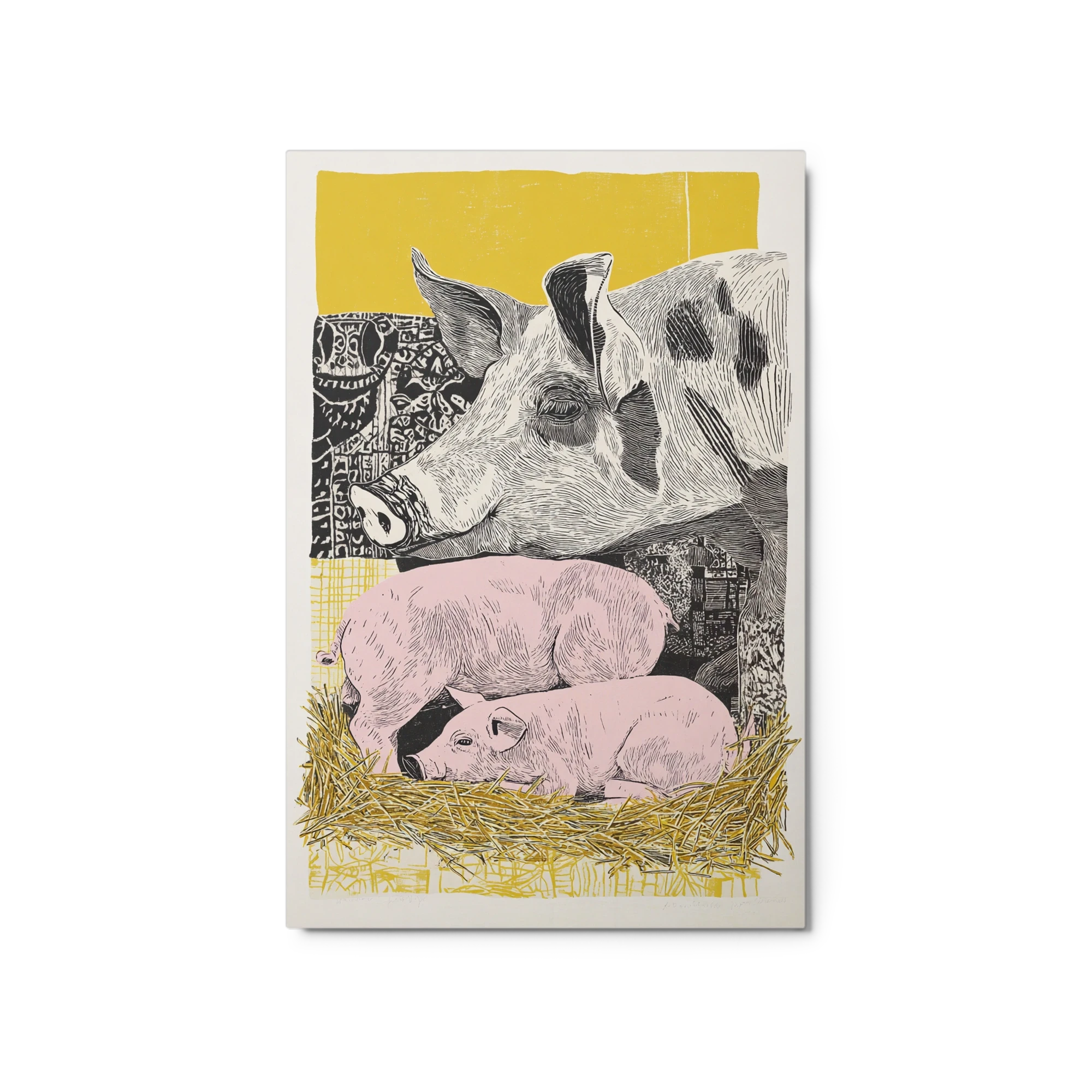 Farmyard Sow and Piglets | Art Print