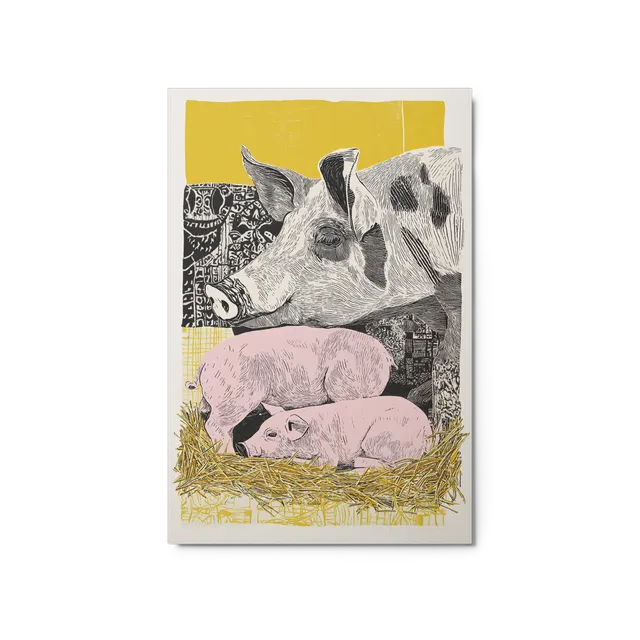 Farmyard Sow and Piglets | Art Print