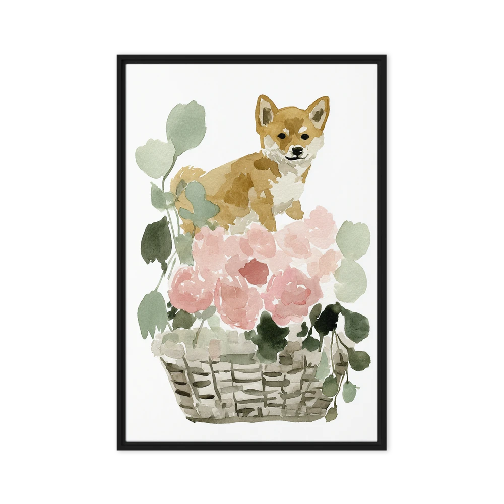 Shiba Inu and Floral Basket | Art Print