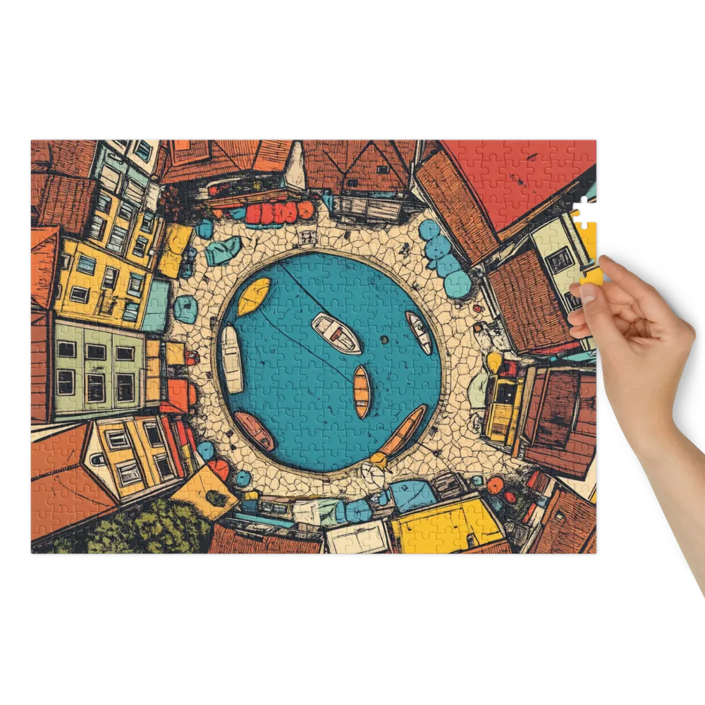 Aerial Village Lake Illustration | Jigsaw Puzzle (252/520 pieces)