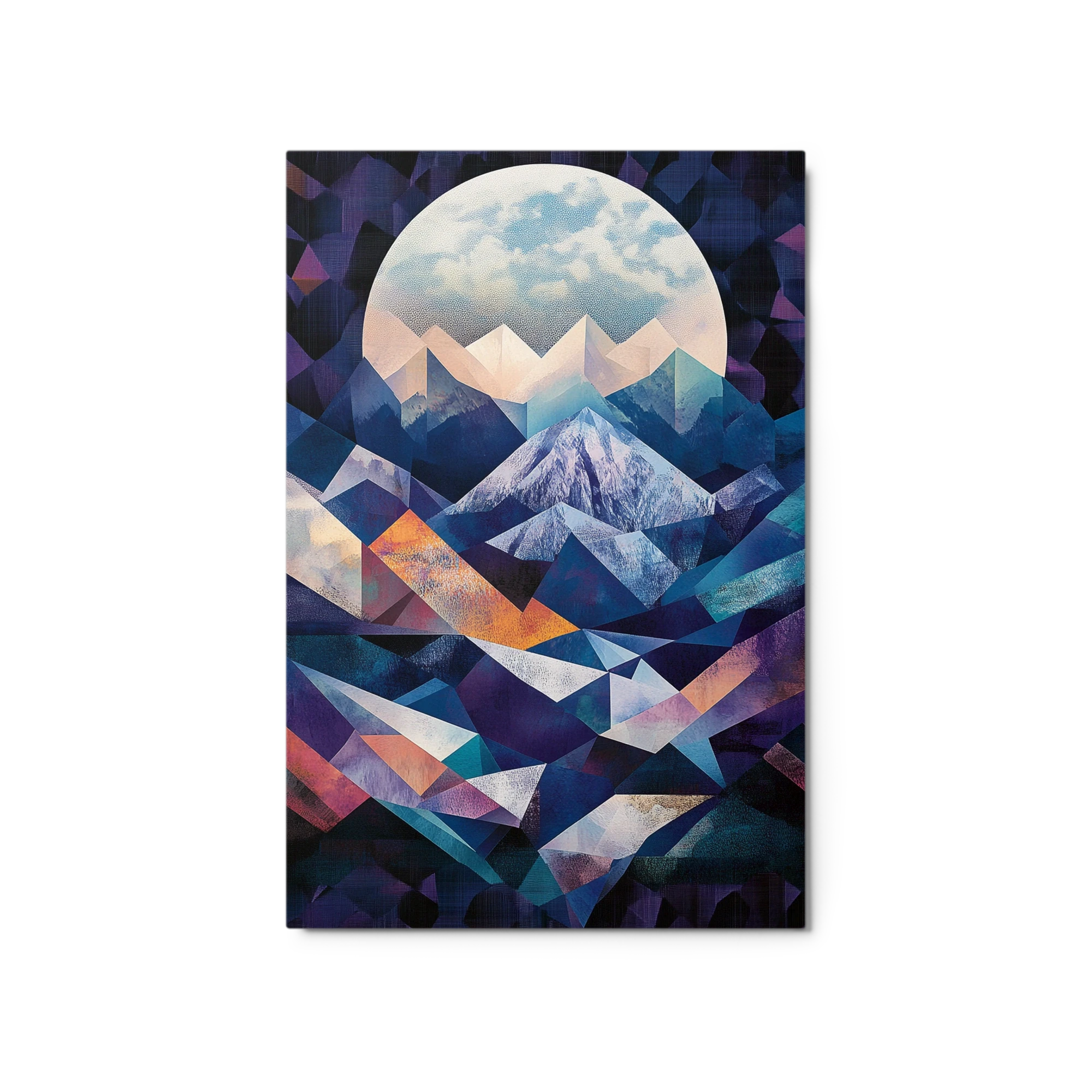 Geometric Mountains Under Full Moon