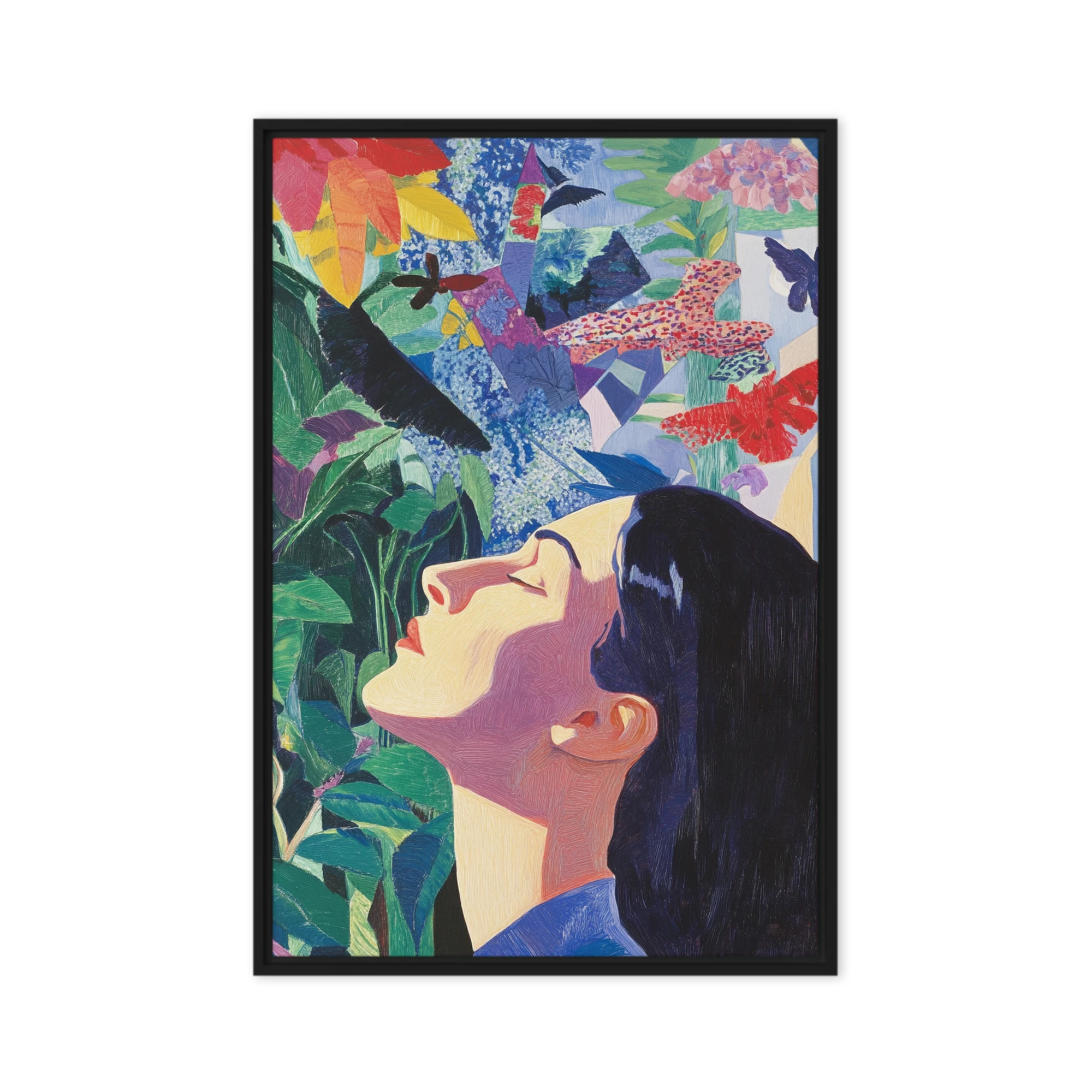 Woman Portrait with Flowers and Butterflies