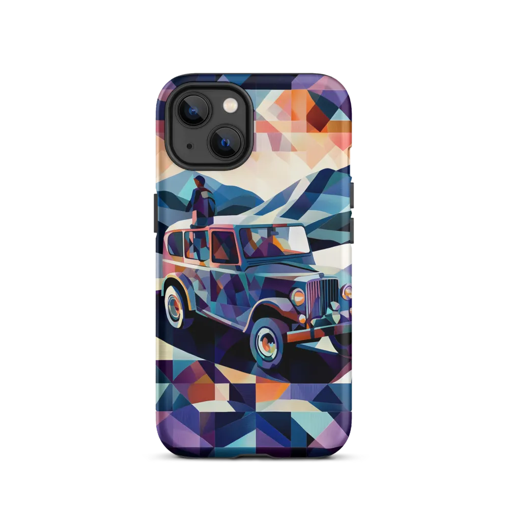 Geometric Vintage Car in Landscape | Phone Case