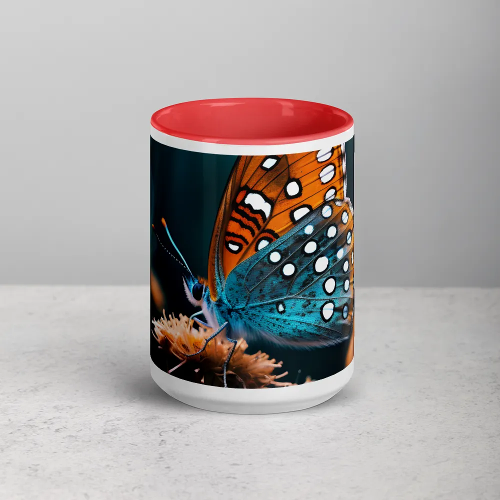 Teal and Amber Butterfly 
 Mug with Dark Green inside