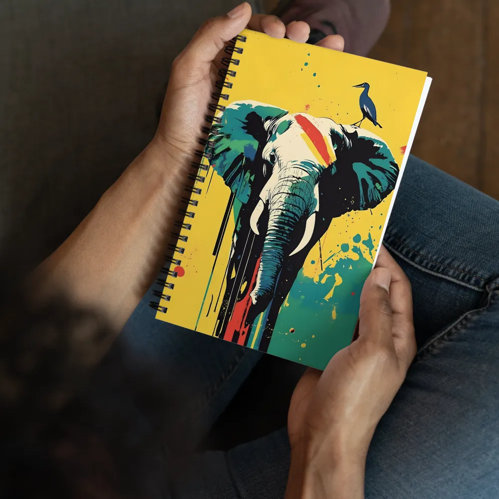 Pop Art Elephant with Bird 
 Spiral Notebook | 140 pages