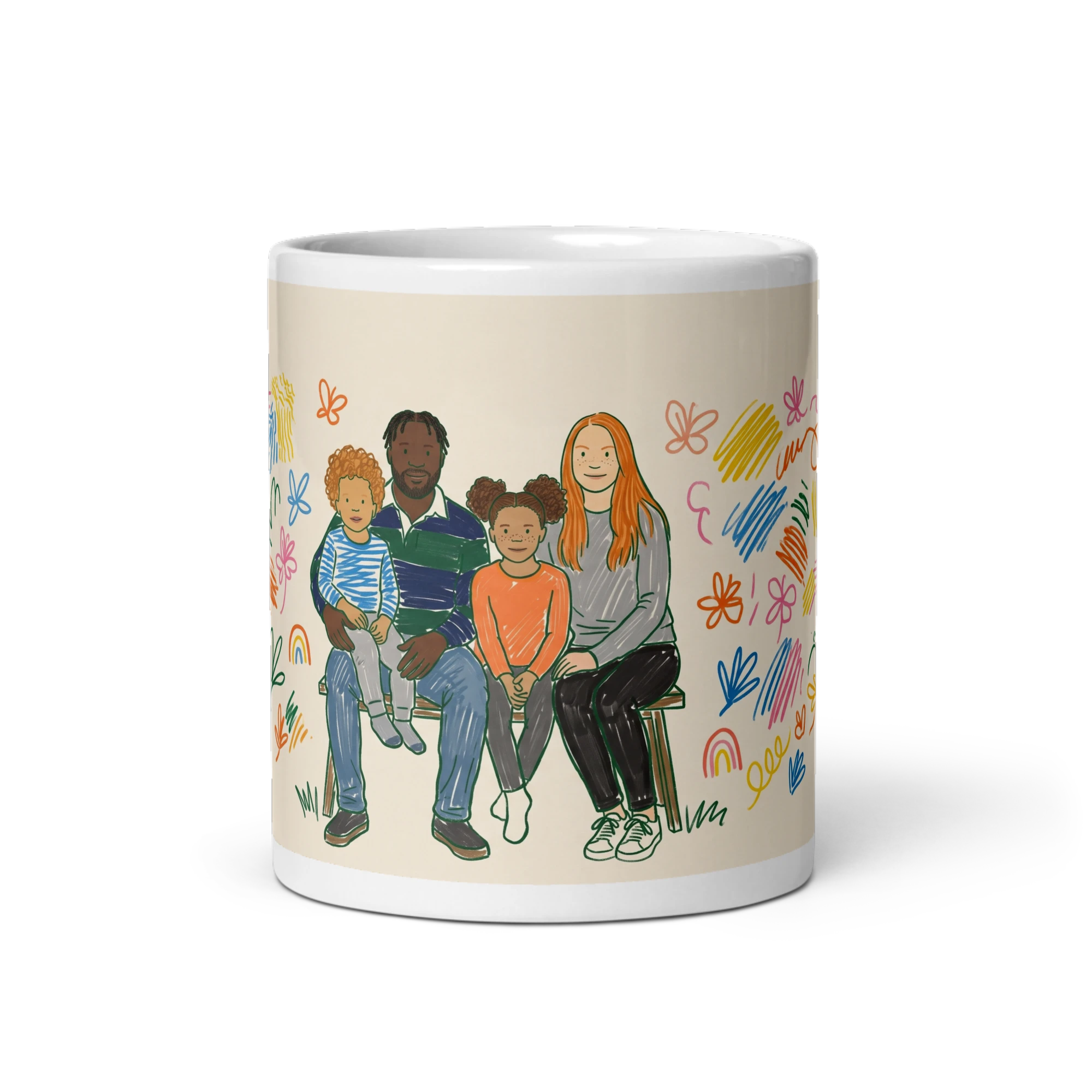 Family Portrait Mug — Rainbow Marker Doodle