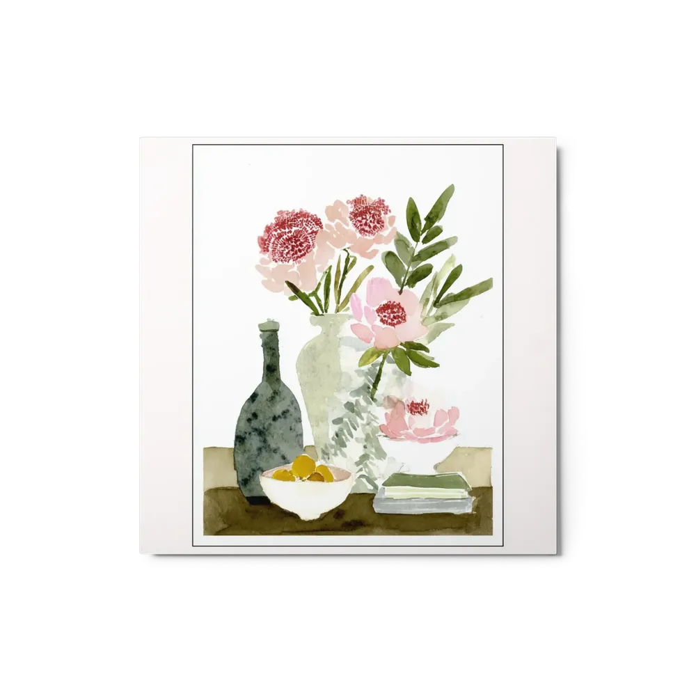 Peonies and Glass Bottle | Art Print
