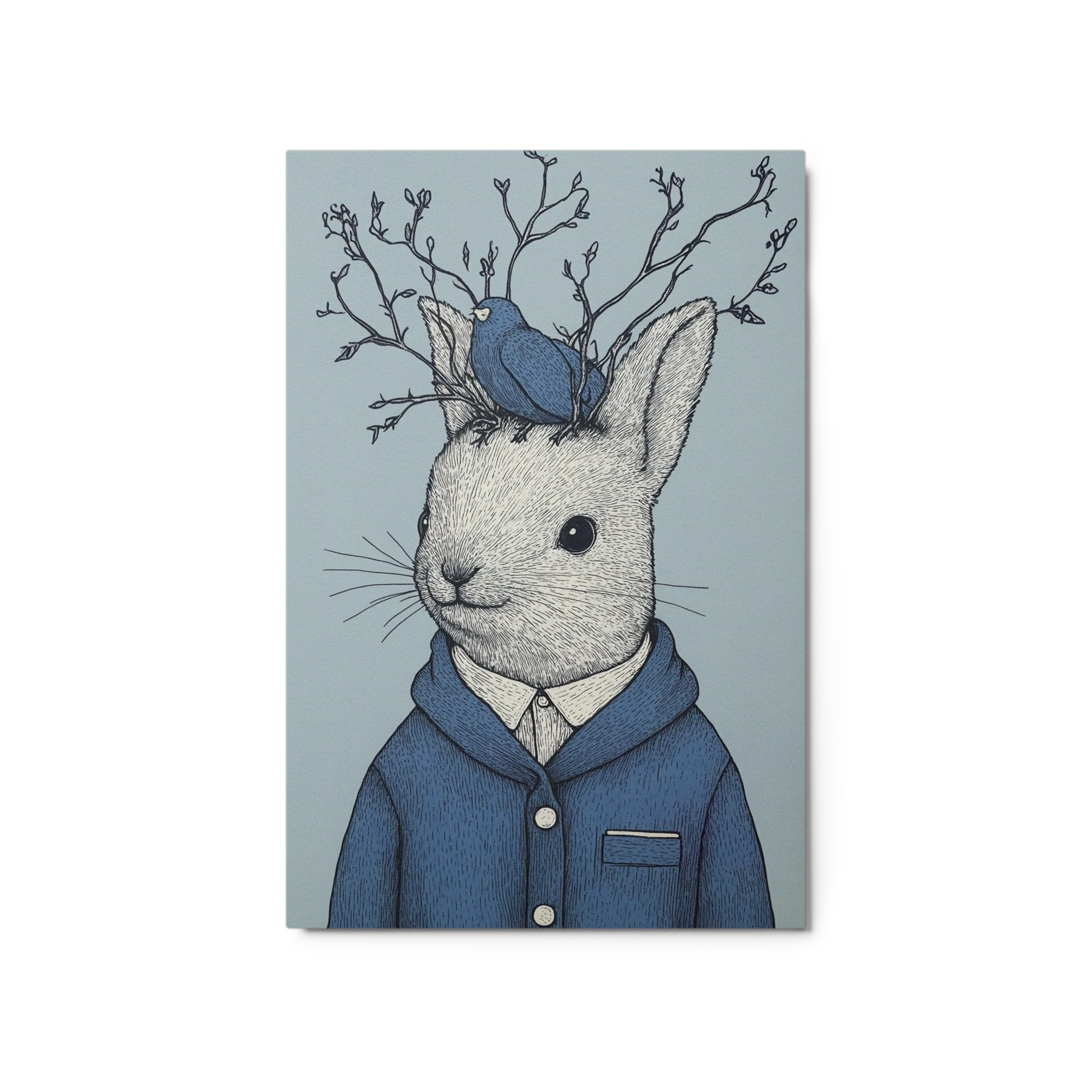 Whimsical Rabbit with Bird and Branches