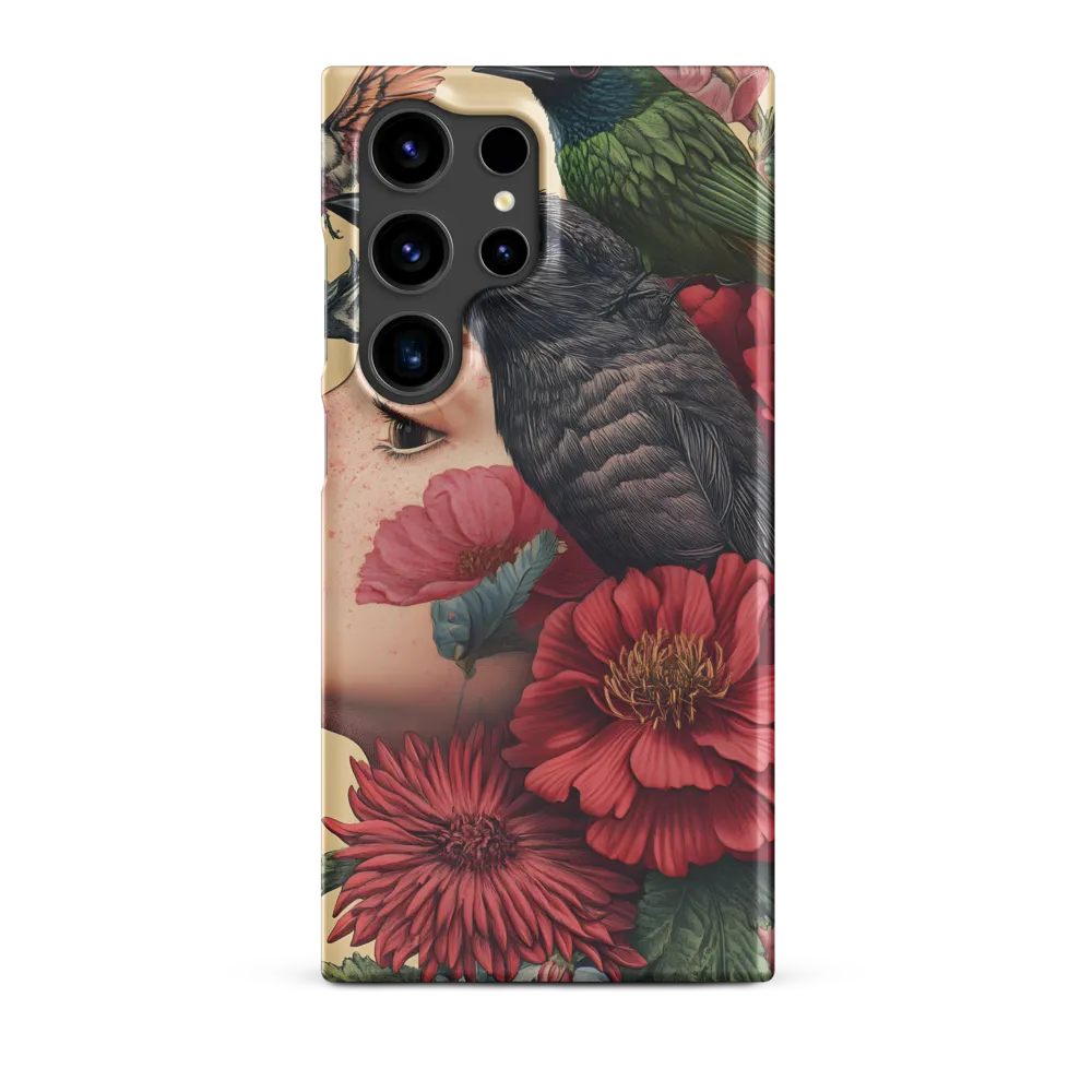 Realistic Portrait with Birds and Flowers | Phone Case