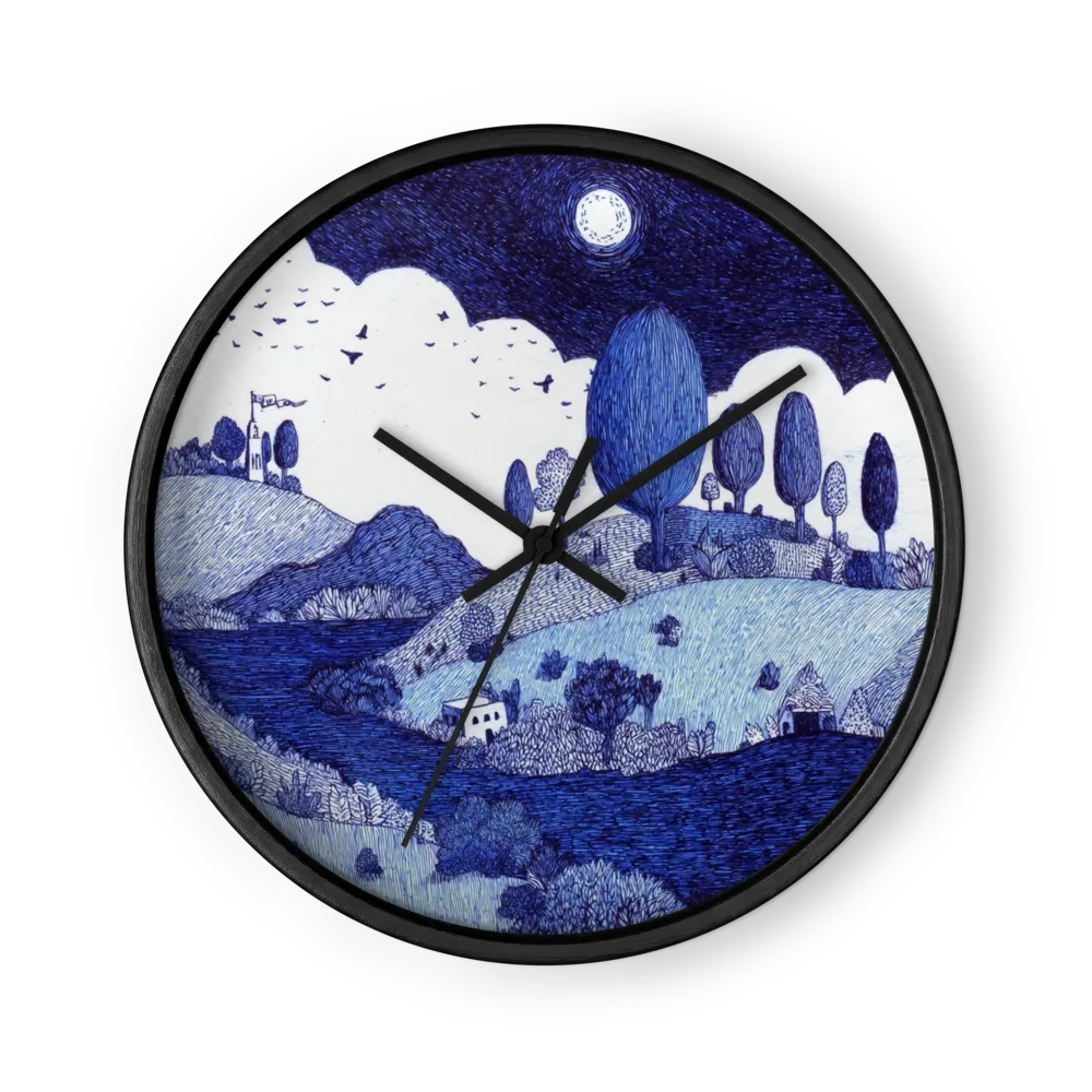 Ink Linework Wall Clocks — Fine Line, Deep Ink