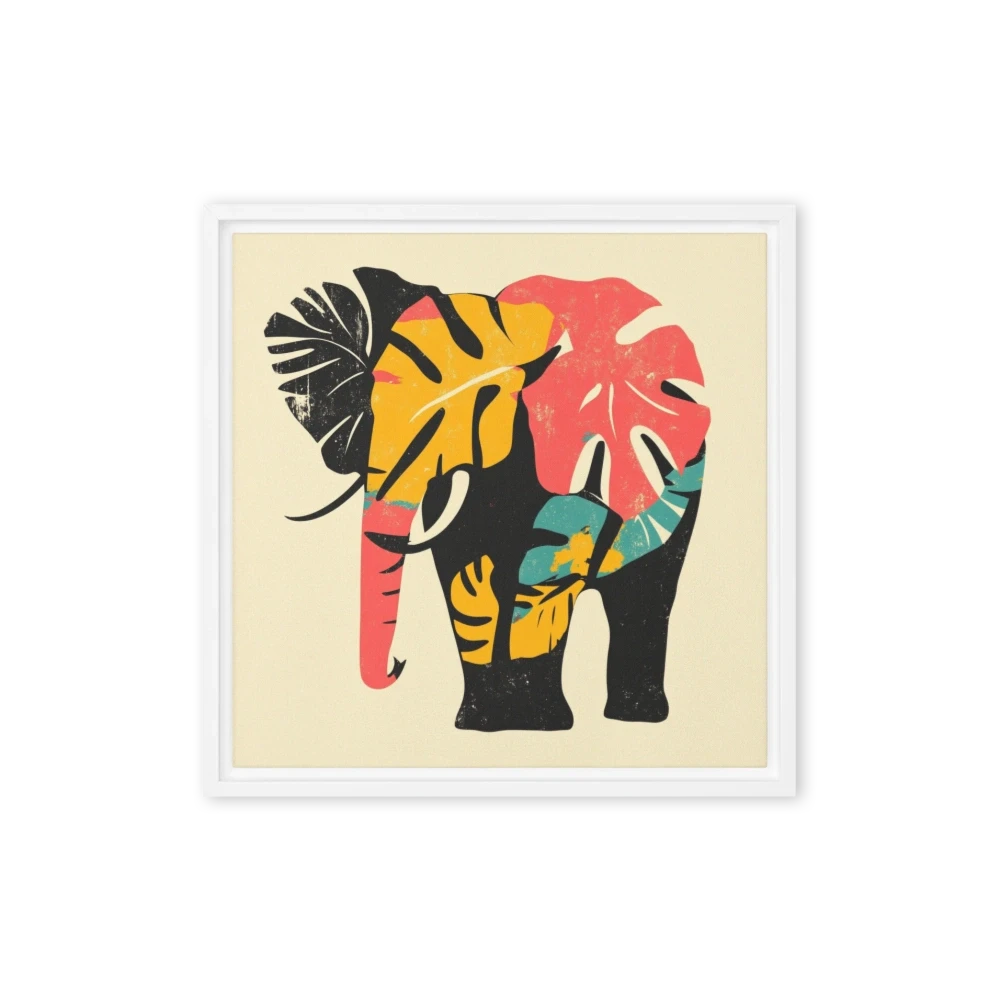 Stylized Elephant with Tropical Leaves