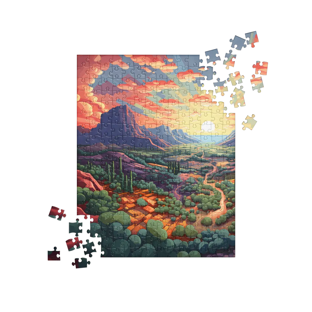 Stylized Desert Sunset 
 Jigsaw Puzzle in Tin Box