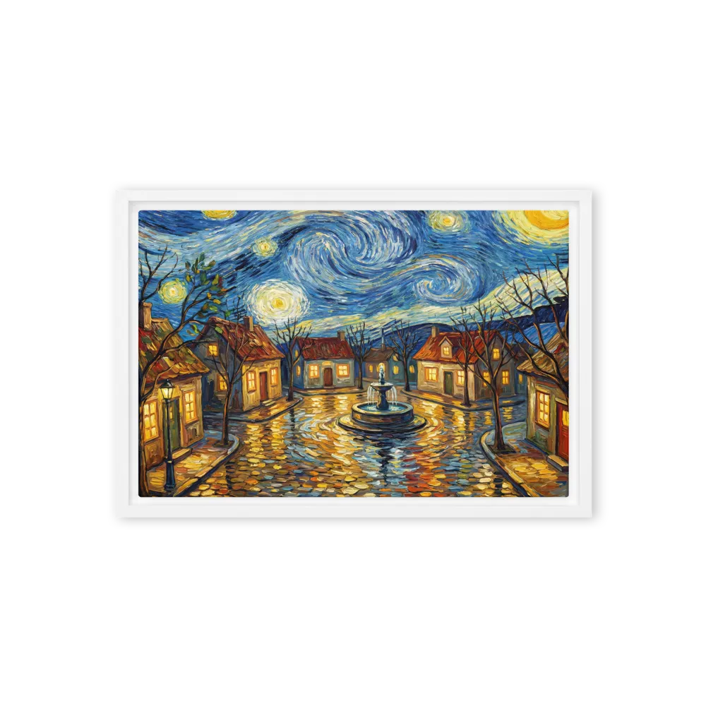 Midnight Village Street 
 Canvas with Brown Frame