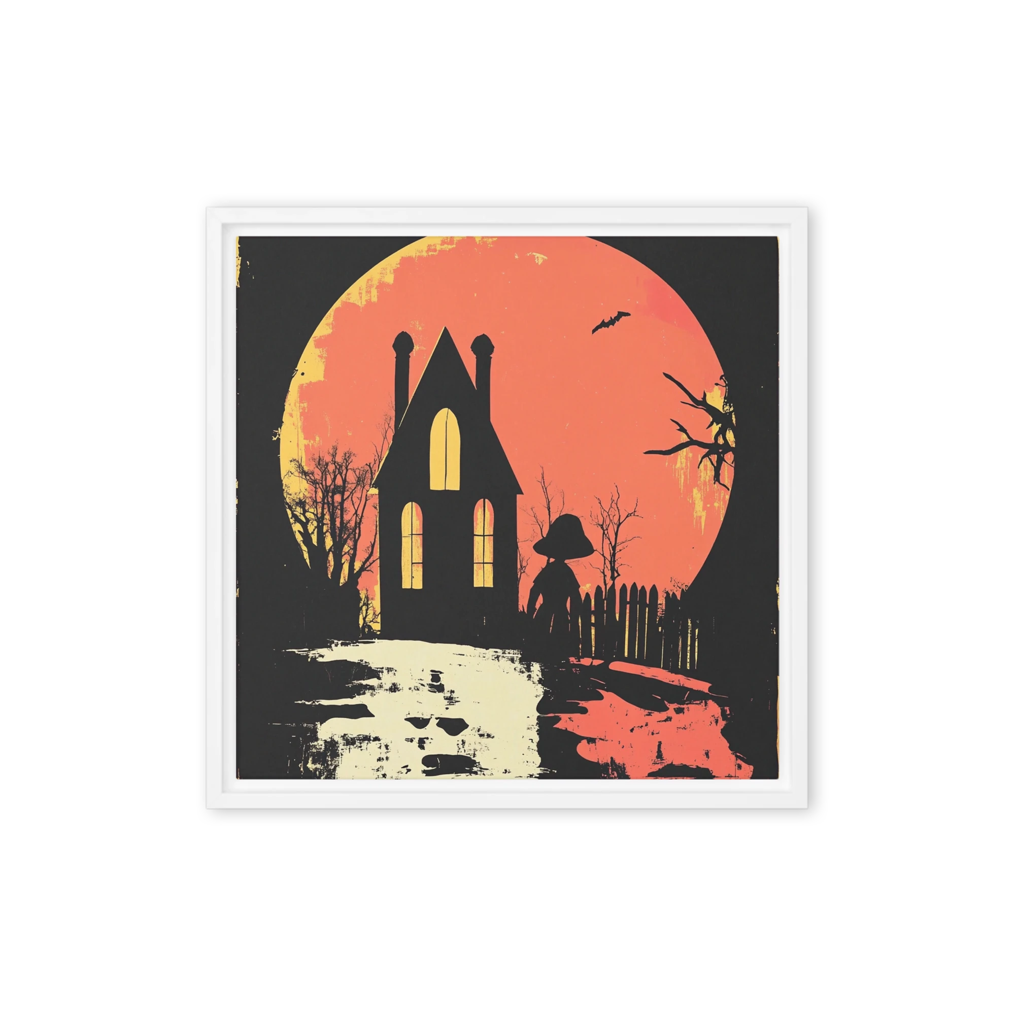 Spooky House Silhouette with Full Moon