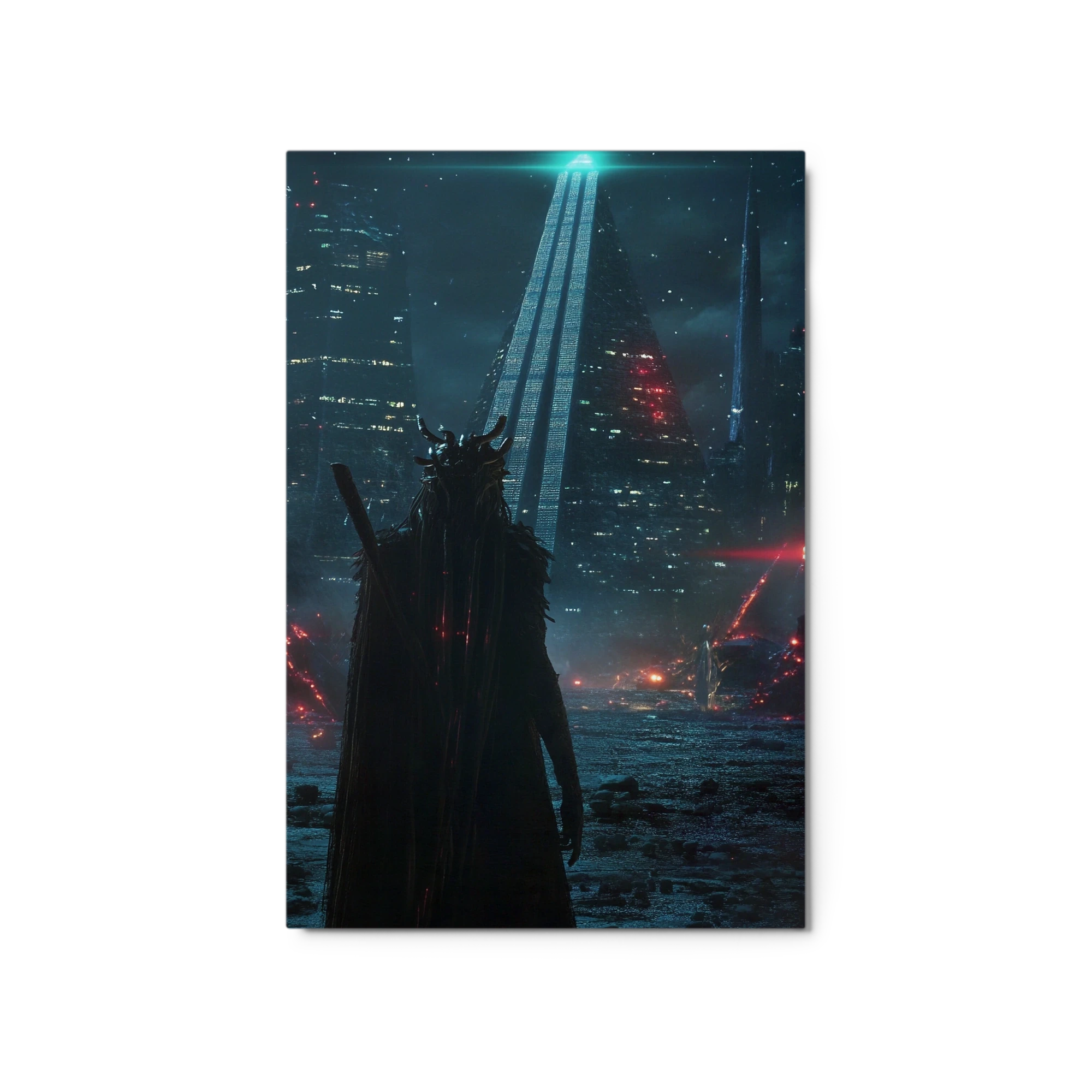 Fantasy Figure in Futuristic Cityscape
