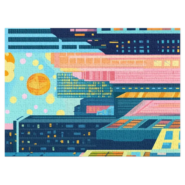 Vibrant Cityscape with Sun | Jigsaw Puzzle (252/520 pieces)
