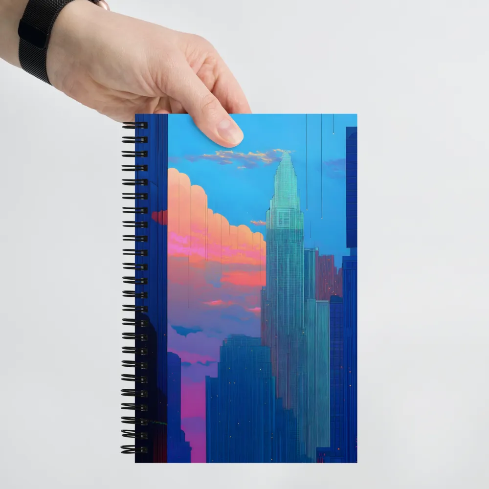 Retro-Futuristic Cityscape at Dusk 
 Spiral Notebook | 140 pages