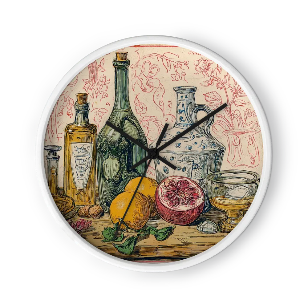 Flowers, Fruit and Glass Bottles — Table Still Lifes