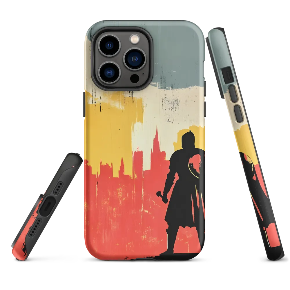 Silhouetted Warrior Against Cityscape | Phone Case