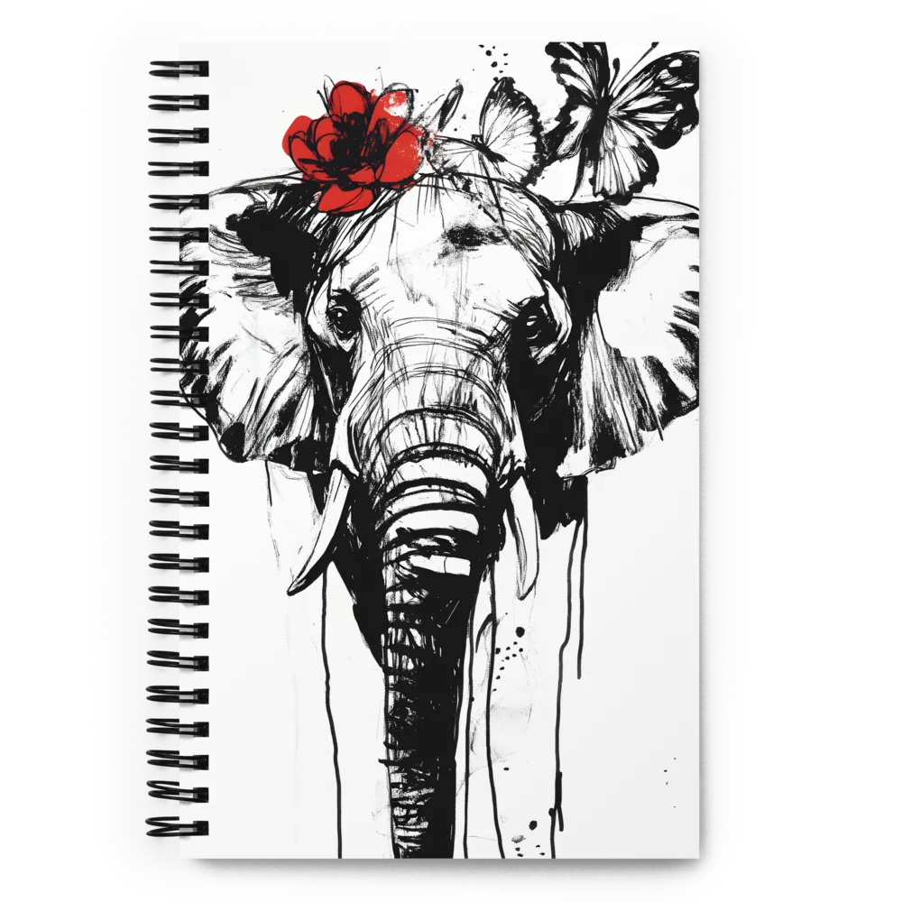 Elephant with Crimson Flower 
 Spiral Notebook | 140 pages