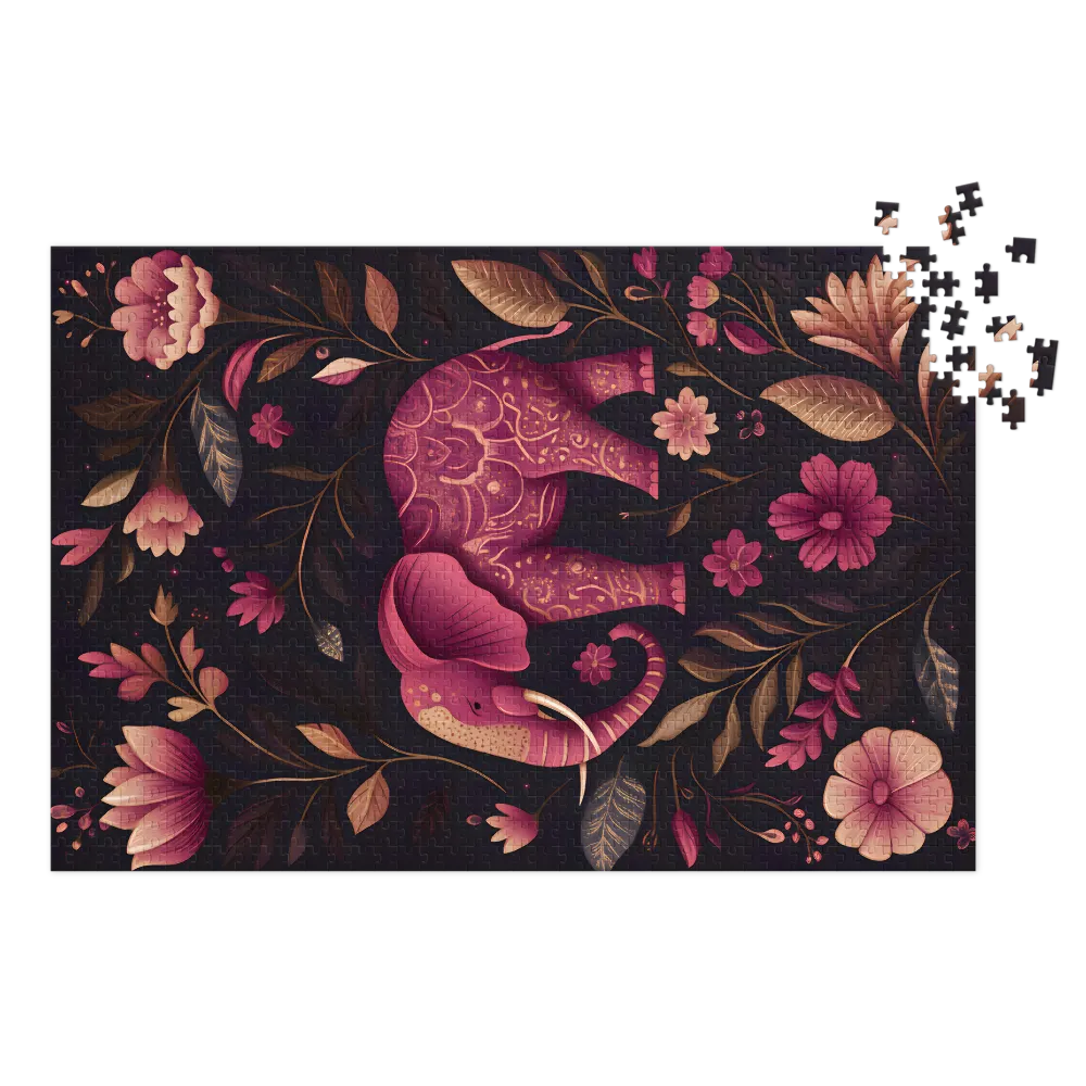 Detailed Elephant Surrounded by Flowers | Jigsaw Puzzle (252/520 pieces)