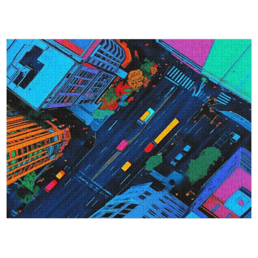 Cidade Neon Vista de Cima 
 Puzzle em caixa de metal