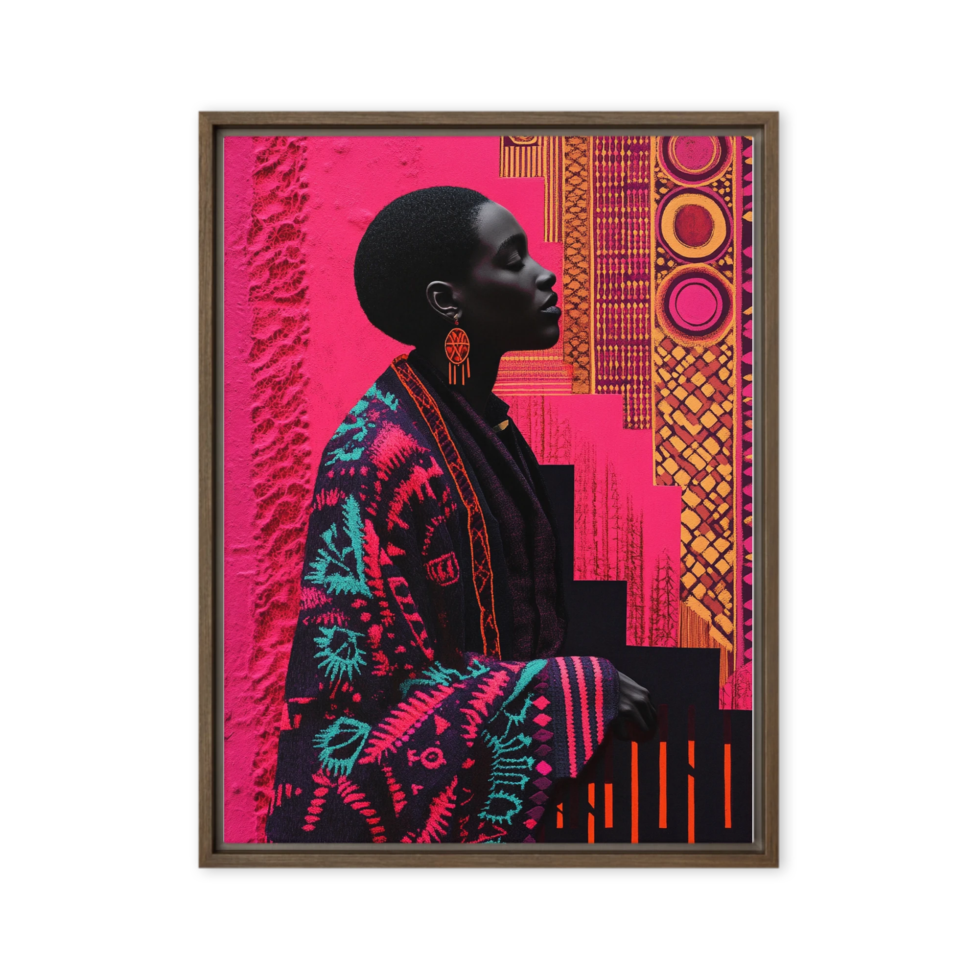Profile Portrait of Woman with Vibrant Patterns