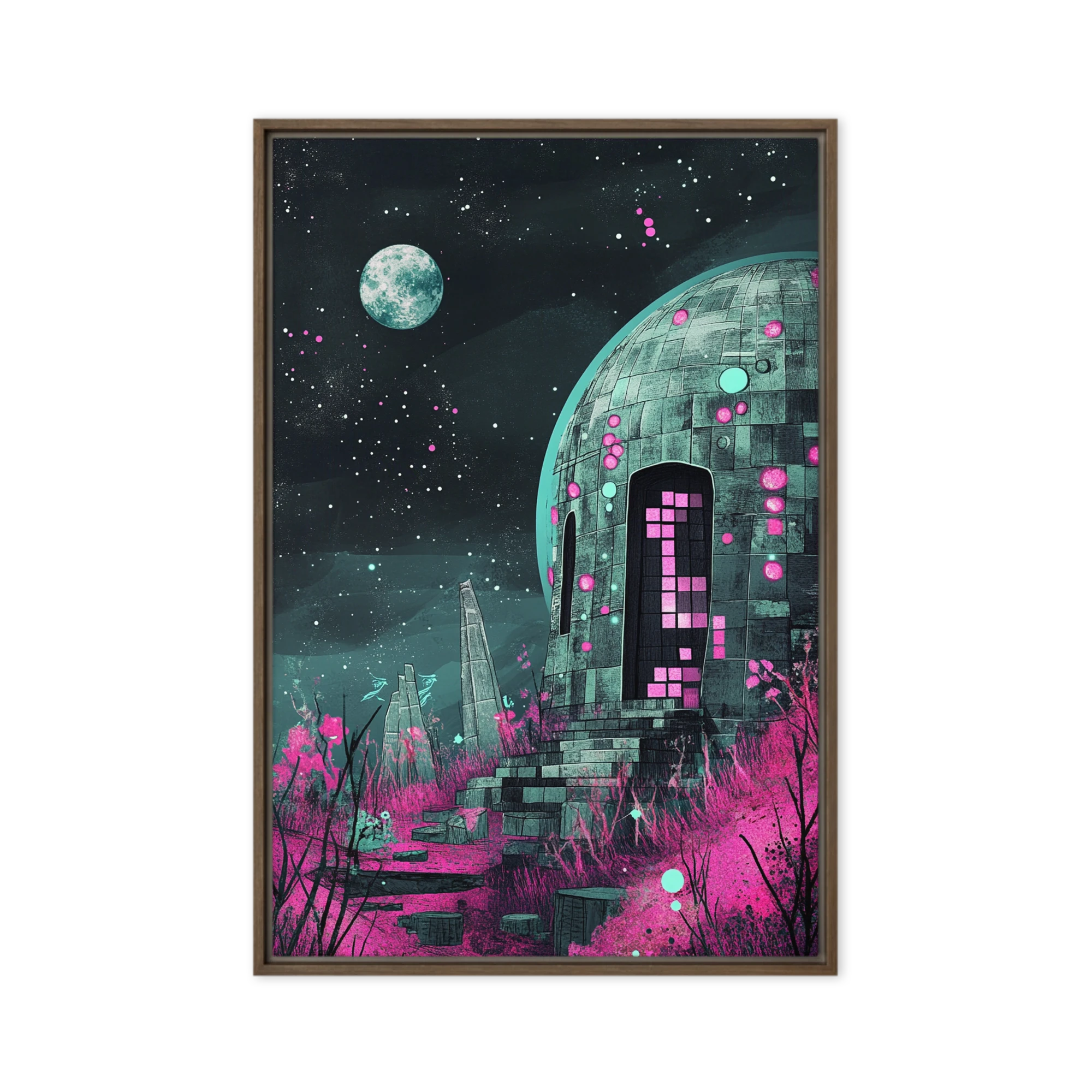 Cosmic Outpost on a Magenta Planet | Art Print