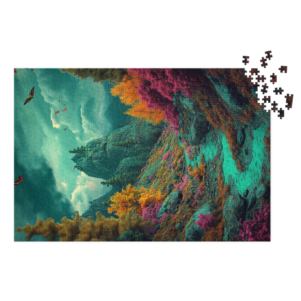 Surreal Landscape with Mountains and River