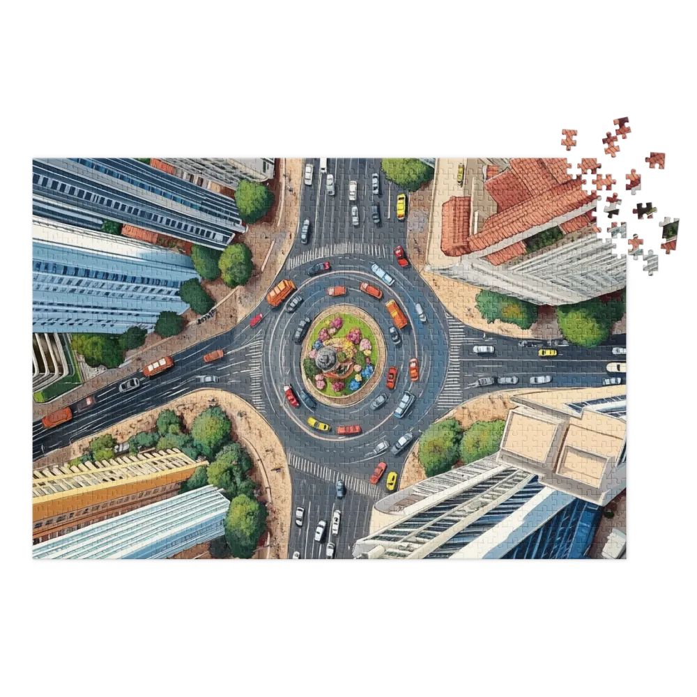 Aerial View of a City Roundabout
