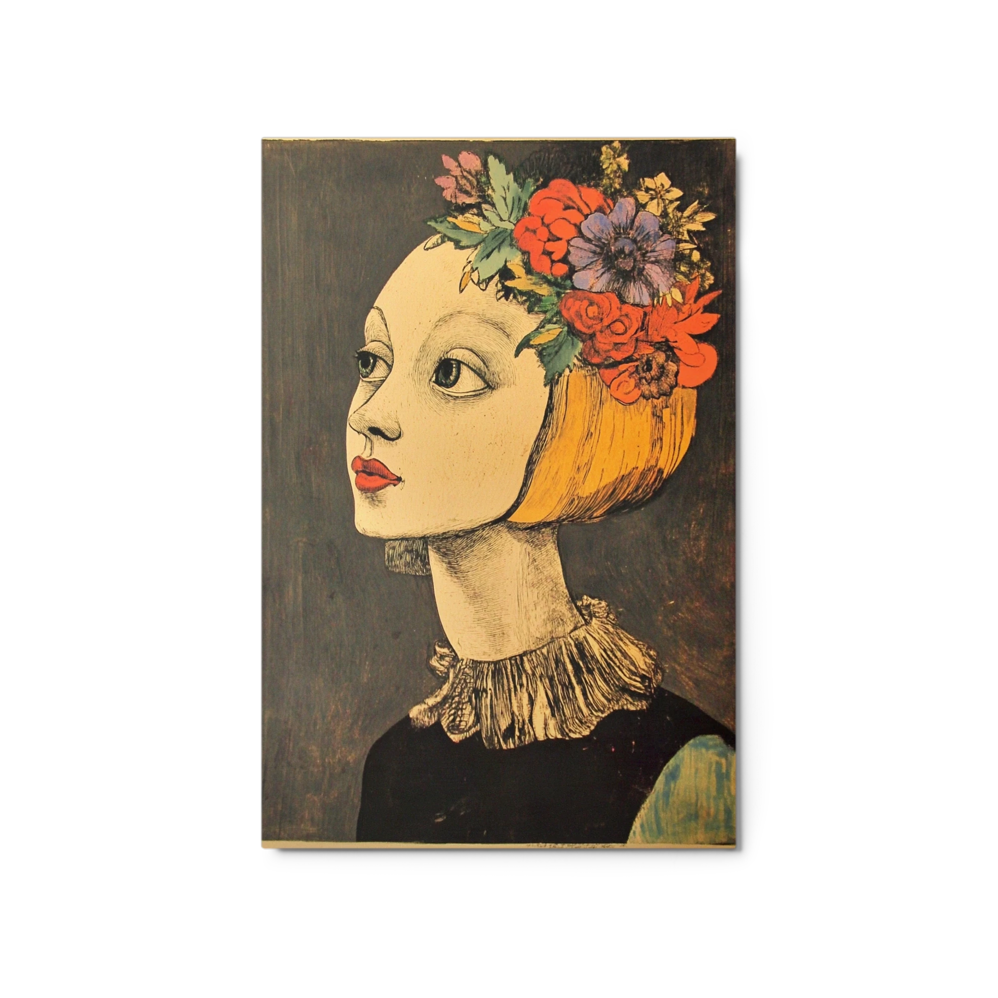 Surreal Portrait of Woman with Floral Headdress