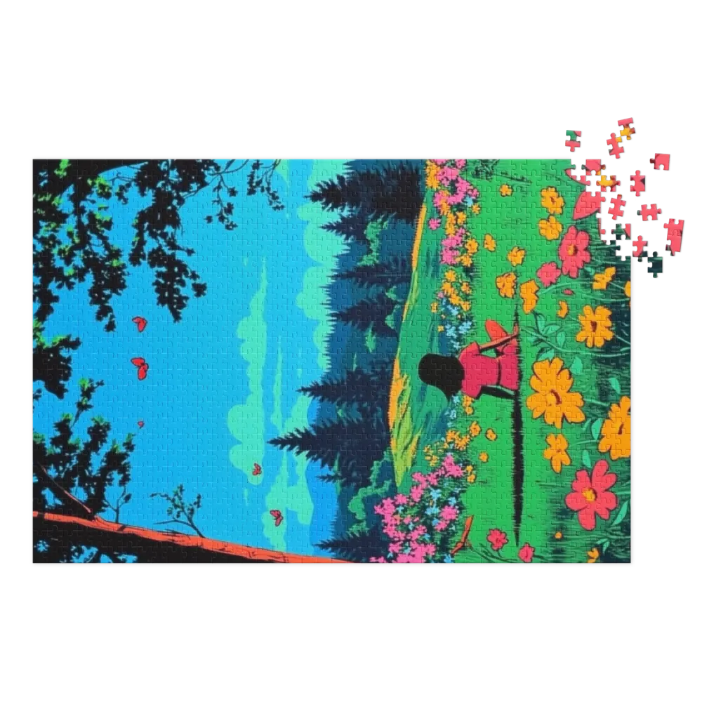 Vibrant Landscape with Girl and Flowers | Jigsaw Puzzle (252/520 pieces)