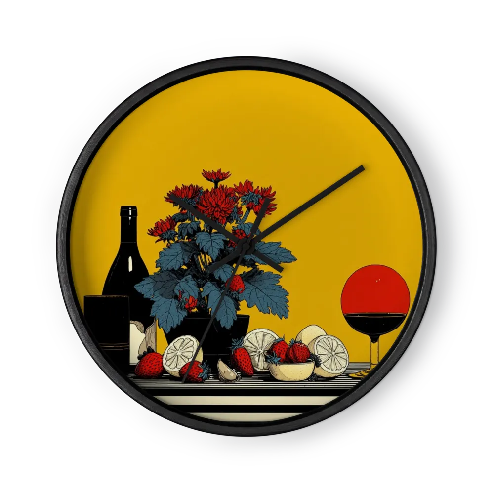Red Flowers and Wine Still Life | Wall Clock