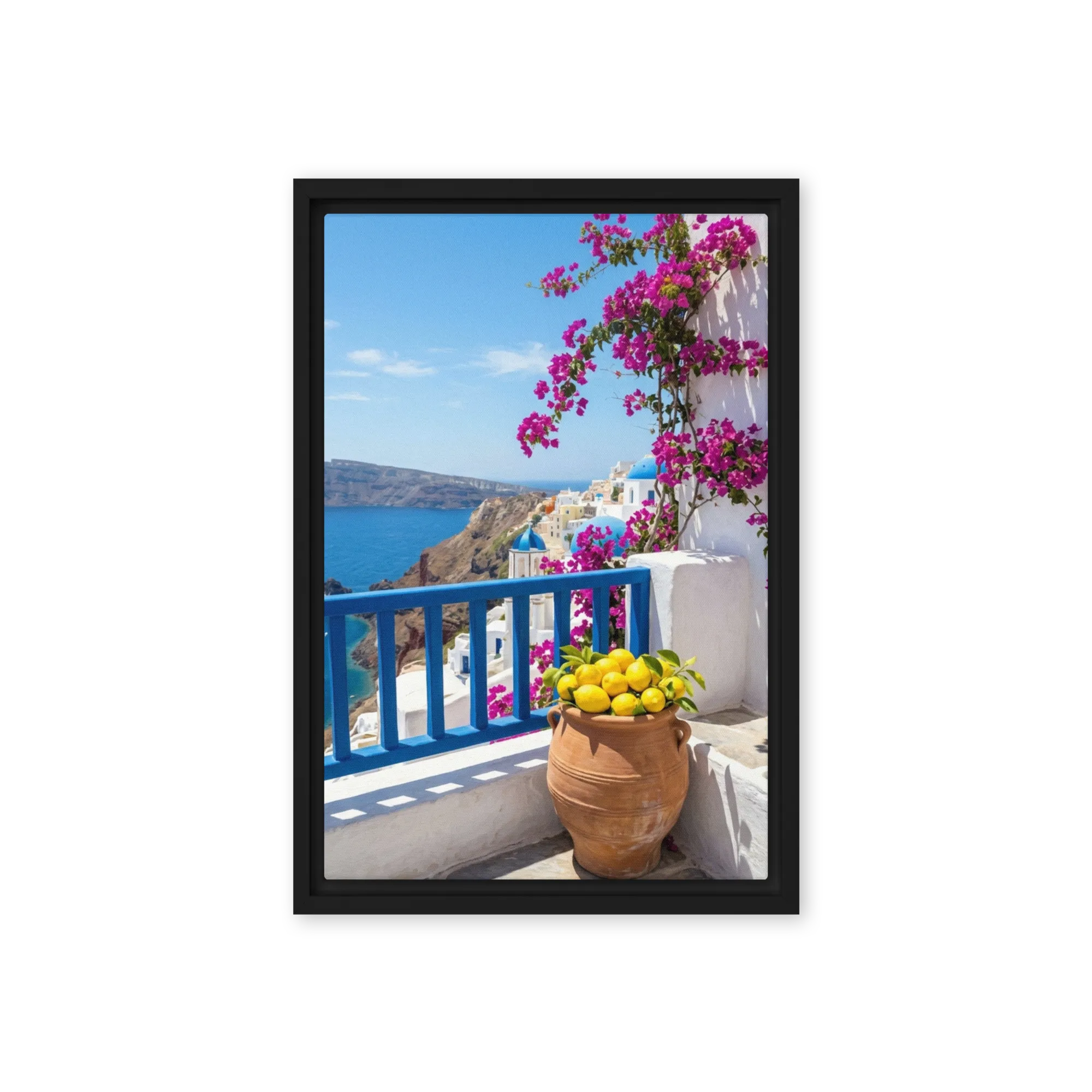 Mediterranean Bougainvillea Balcony 
 Canvas with White Frame