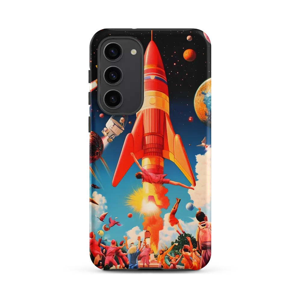 Rocket Launch with Colorful Planets