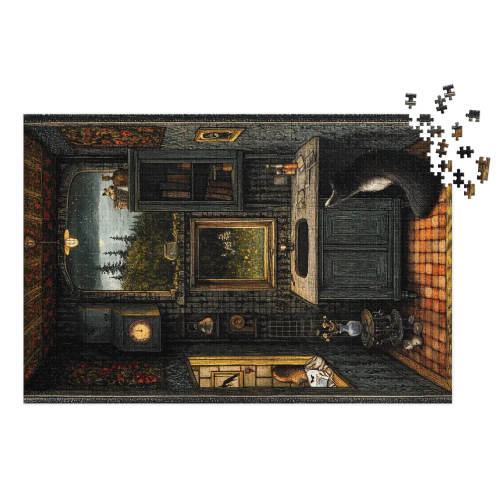 Surreal Kitchen Scene with Bear and Cat | Jigsaw Puzzle (252/520 pieces)