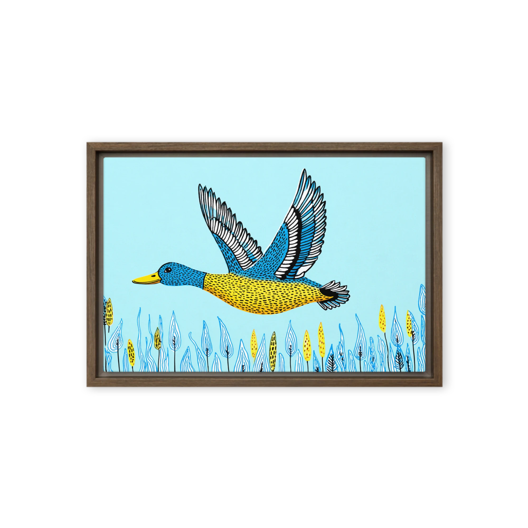 Nordic Whimsy Folk Wall Art — Sky Blue And Lemon