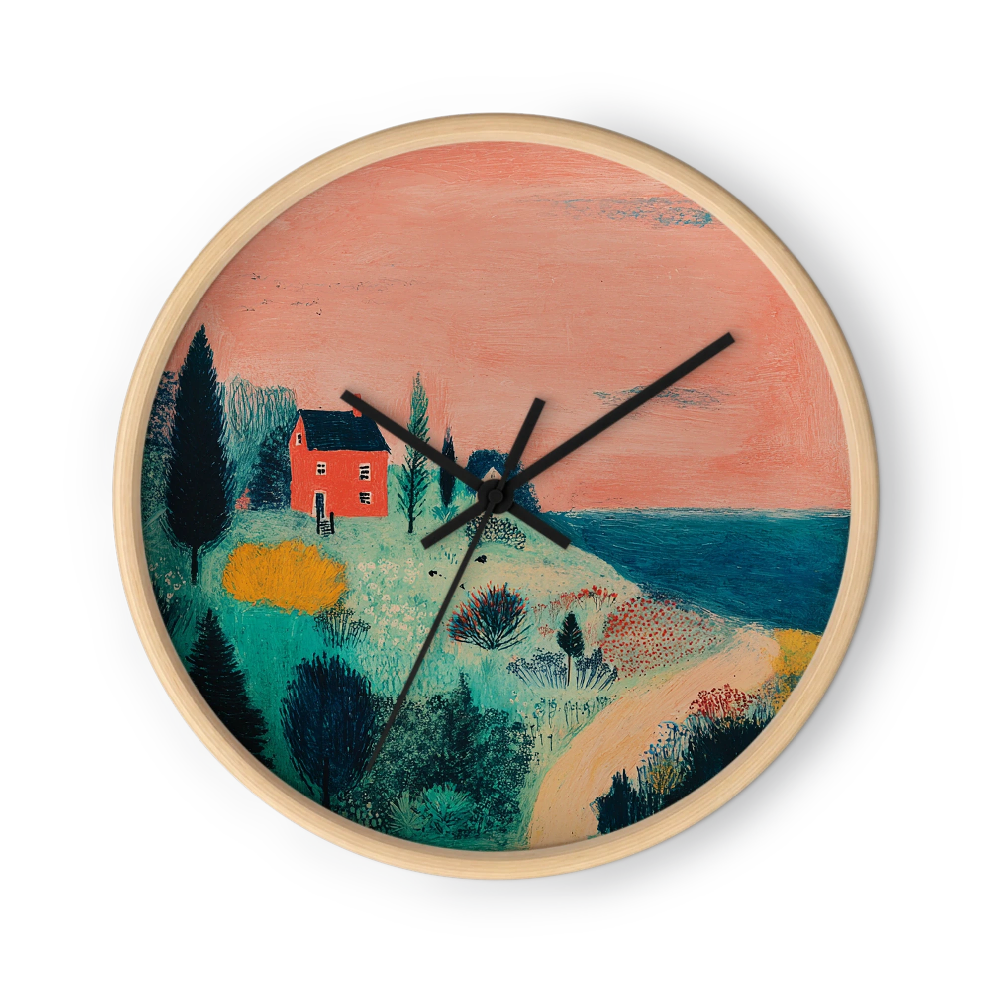 Rustic Coral Folk Scenes — Coral And Deep Teal