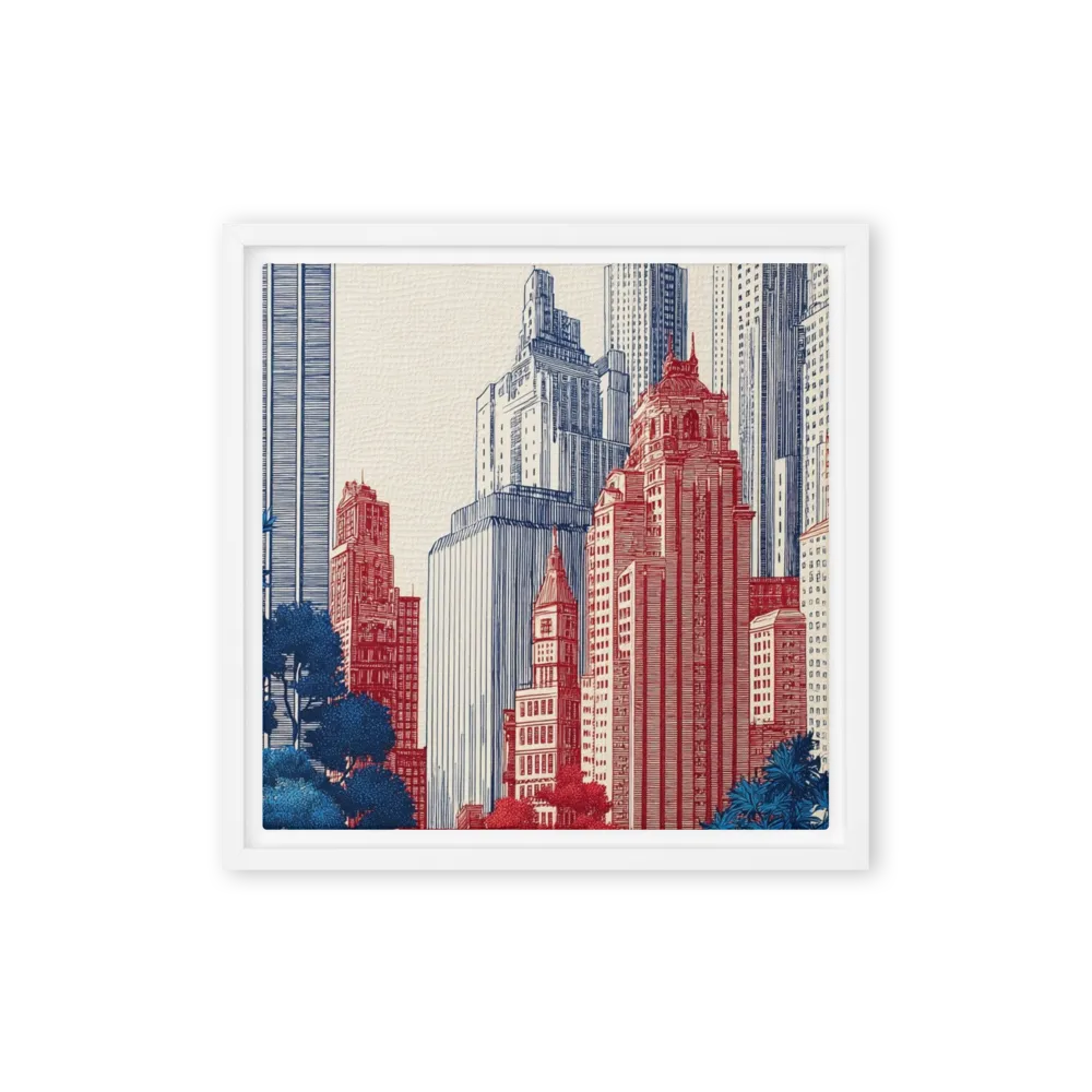 Metropolis in Red and Blue 
 Poster with Red oak Frame | 12″x 12″