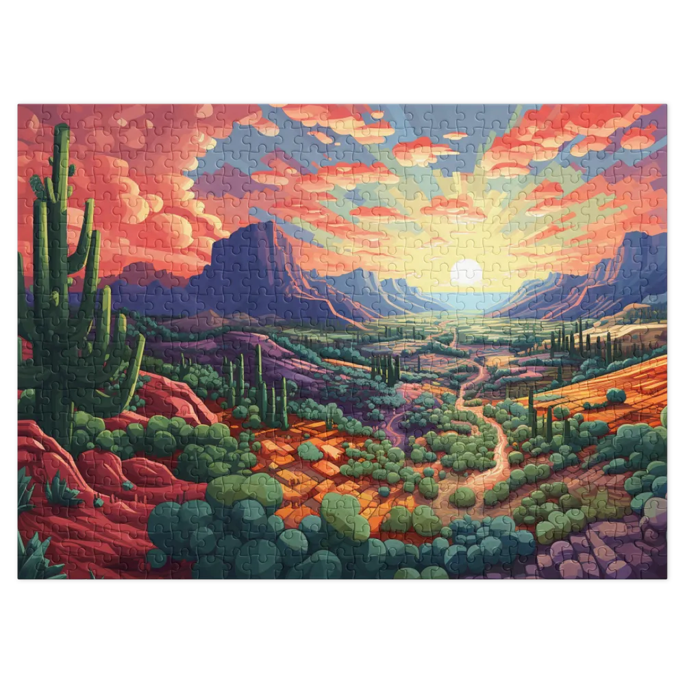 Stylized Desert Sunset 
 Jigsaw Puzzle in Tin Box