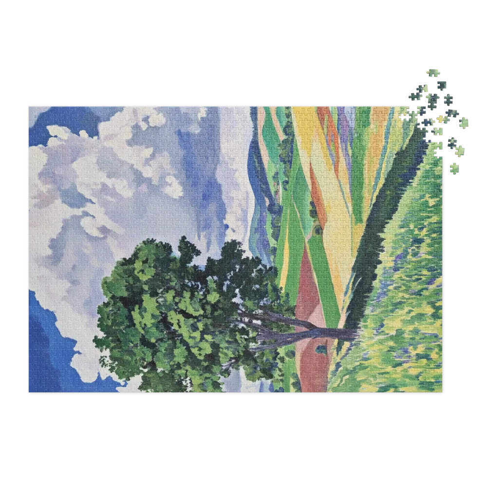 Lone Tree in Summer Fields 
 Jigsaw Puzzle in Tin Box
