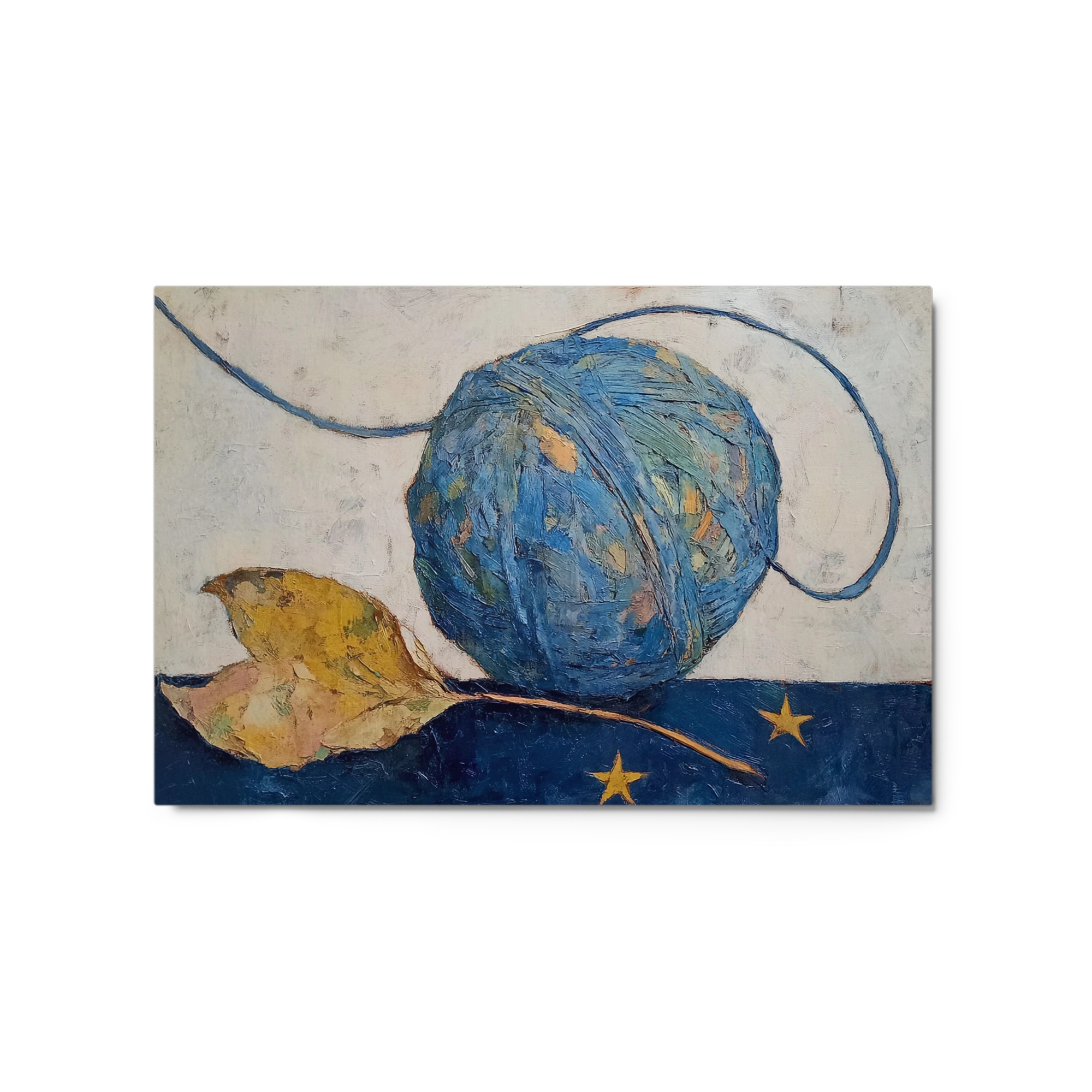 Blue Yarn and Autumn Leaf