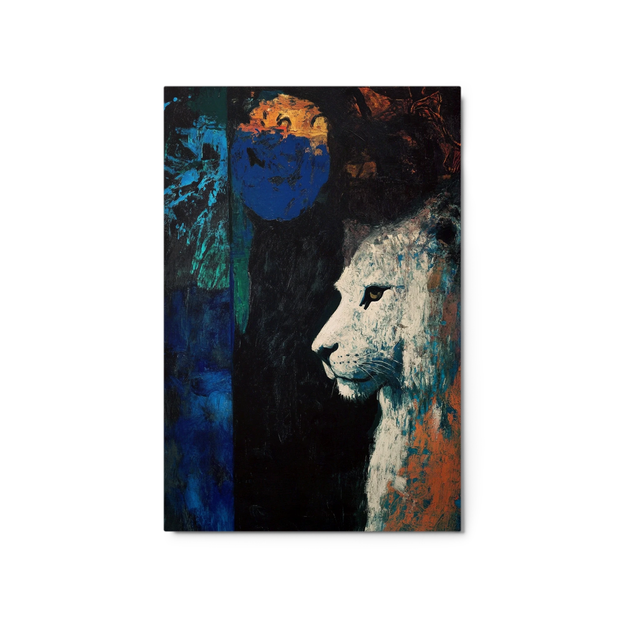 Abstract Oil Painting of a Lion and Moon