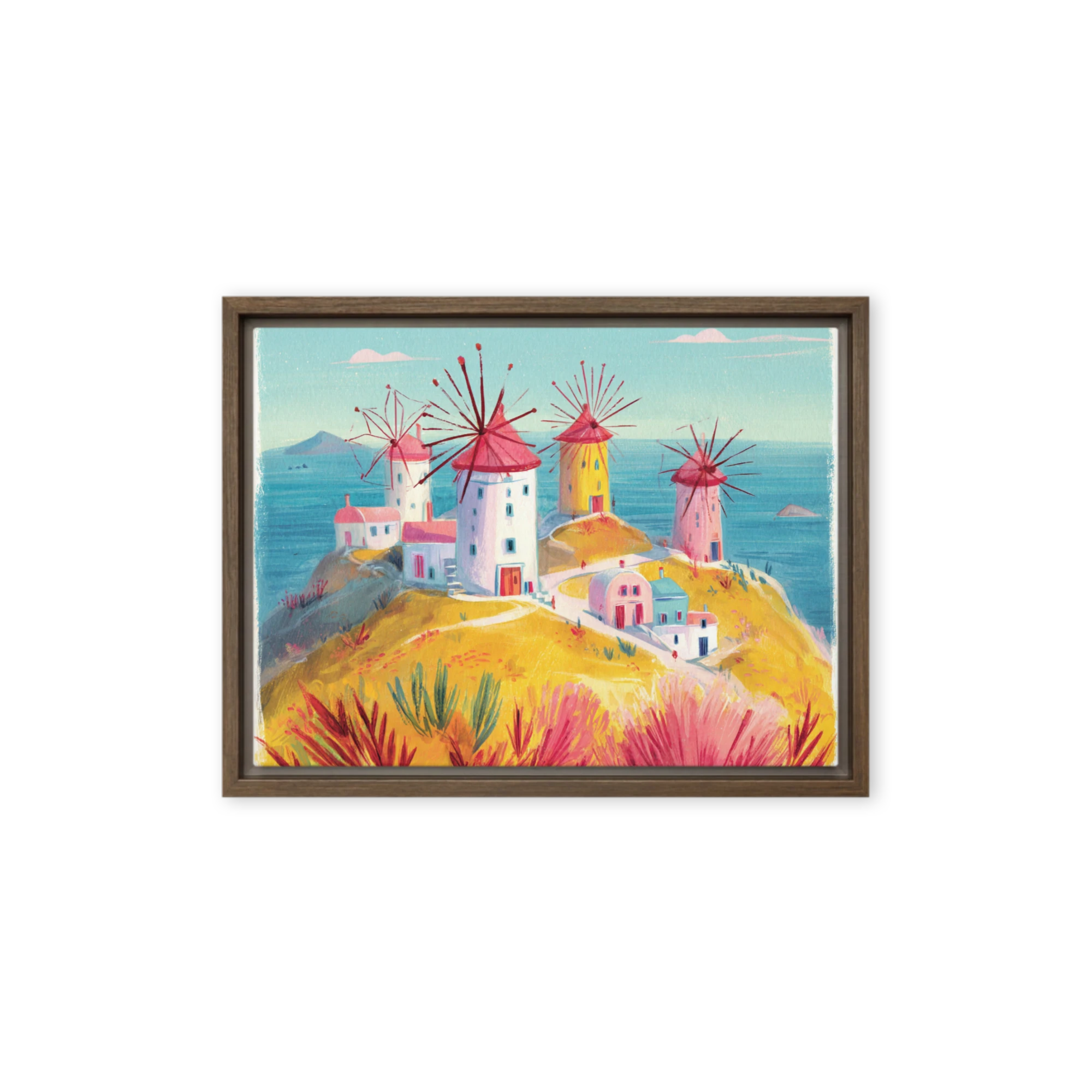 Sunlit Mediterranean Windmills | Art Print